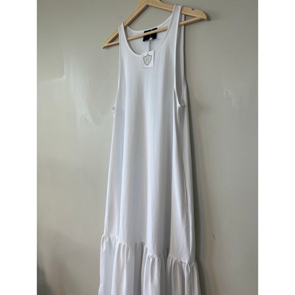 NWT Ona Livingston Flouncy Hem Flowy Casual White Sleeveless Midi Dress Sz: Med - Picture 4 of 9